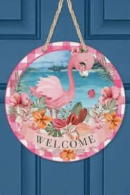 Home Decor Welcome Flamingo Water Wall Sign Door Hanger