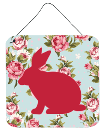 Rabbit Shabby Chic Blue Roses Wall or Door Hanging Prints