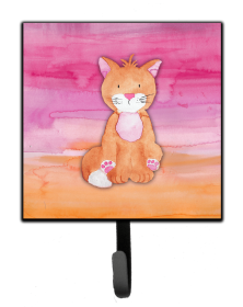Orange Cat Watercolor Cartoon Art Themed Watercolor Leash or Key Holder