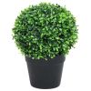 Artificial Boxwood Plants 2 pcs with Pots Ball Shaped Green 12.6"