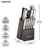 Farberware 5152497 15-Piece High-Carbon Stamped Stainless Steel Kitchen Knife Set with Wood Block, Steak Knives, Razor-Sharp, Black