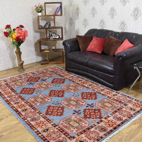 Rugsotic Carpets Hand Knotted Afghan Wool And Silk  Area Rug Oriental Kazak (Color: Aqua Cream, size: 9'x12')