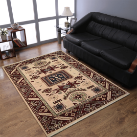 Rugsotic Carpets Hand Knotted Afghan Wool And Silk  Area Rug Oriental Kazak (Color: Cream Burgundy, size: 6'x9')