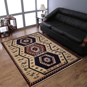 Rugsotic Carpets Hand Knotted Afghan Wool And Silk  Area Rug Oriental Kazak (Color: Multicolor, size: 5'x8')