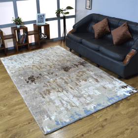 Rugsotic Carpets Hand Knotted Bamboo Silk & Wool Area Rug (Color: Beige, size: 5'x8')