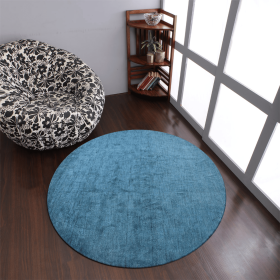 Rugsotic Carpets Hand Knotted Loom Silk Mix 10'x10' Round Area Rug Solid (Color: Blue, size: 10'x10')