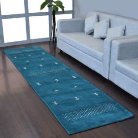 Rugsotic Carpets Hand Knotted Loom Silk Mix Runner Area Rug (Color: Blue1, size: 2'8''x10')