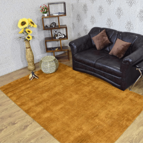 Rugsotic Carpets Hand Knotted Loom Silk Mix Area Rug Solid (Color: Gold, size: 6'x9')