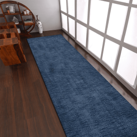 Rugsotic Carpets Hand Knotted Loom Wool Runner Area Rug Solid (Color: light blue, size: 2'6''x10')