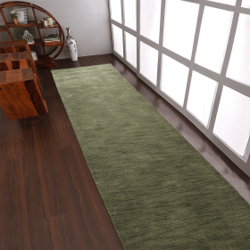 Rugsotic Carpets Hand Knotted Loom Wool Runner Area Rug Solid (Color: green, size: 2'6"x8')