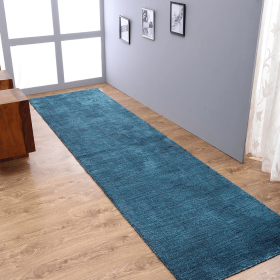 Rugsotic Carpets Hand Knotted Loom Wool Runner Area Rug Solid (Color: Blue, size: 2'8''x6')
