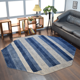Rugsotic Carpets Hand Knotted Loom Wool Octagon Area Rug Contemporary (Color: Blue Light Blue, size: 6'x6')