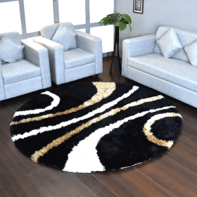 Rugsotic Carpets Hand Tufted Shag Polyester Round Area Rug Geometric (Color: Black, size: 10'x10')