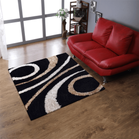 Rugsotic Carpets Hand Tufted Shag Polyester Square Area Rug Geometric (Color: Black, size: 10'x10')