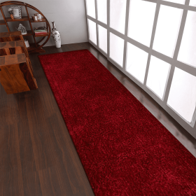 Rugsotic Carpets Hand Tufted Shag Polyester Runner Area Rug Solid (Color: Red, size: 2'6''x10')