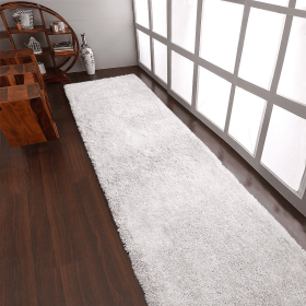 Rugsotic Carpets Hand Tufted Shag Polyester Runner Area Rug Solid (Color: White, size: 2'6''x6')