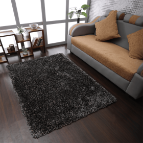 Rugsotic Carpets Hand Tufted Shag Polyester Area Rug Solid (Color: Black Silver, size: 4'x6')