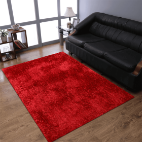 Rugsotic Carpets Hand Tufted Shag Polyester Area Rug Solid (Color: Red, size: 4'x6')