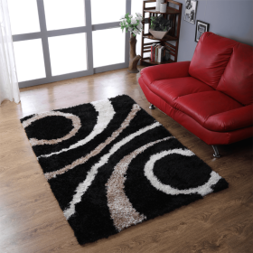Rugsotic Carpets Hand Tufted Shag Polyester Area Rug Geometric (Color: Black, size: 5'x8')
