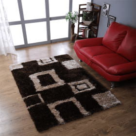 Rugsotic Carpets Hand Tufted Shag Polyester Area Rug Geometric (Color: Brown Beige, size: 5'x8')