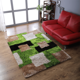 Rugsotic Carpets Hand Tufted Shag Polyester Area Rug Geometric (Color: Green Beige, size: 5'x8')