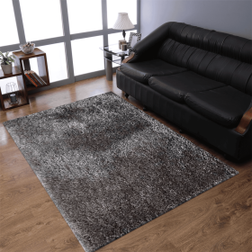 Rugsotic Carpets Hand Tufted Shag Polyester Area Rug Solid (Color: Gray, size: 5'x8')