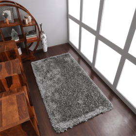 Rugsotic Carpets Hand Tufted Shag Polyester Area Rug Solid (Color: Silver1, size: 5'x8')