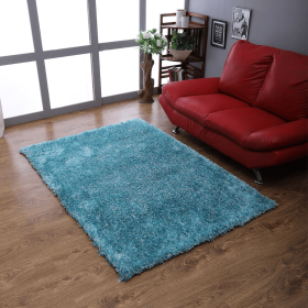 Rugsotic Carpets Hand Tufted Shag Polyester Area Rug Solid (Color: Turquoise White, size: 5'x8')