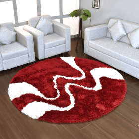 Rugsotic Carpets Hand Tufted Shag Polyester Round Area Rug Contemporary (Color: Red White, size: 6'x6')