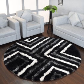 Rugsotic Carpets Hand Tufted Shag Polyester Round Area Rug Geometric (Color: Black Beige, size: 6'x6')