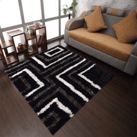 Rugsotic Carpets Hand Tufted Shag Polyester Square Area Rug Geometric (Color: Black Beige, size: 6'x6')