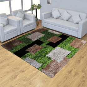 Rugsotic Carpets Hand Tufted Shag Polyester Square Area Rug Geometric (Color: Green Beige, size: 6'x6')