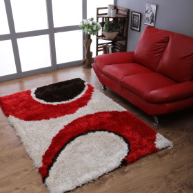 Rugsotic Carpets Hand Tufted Shag Polyester Area Rug Contemporary (Color: Red Ivory, size: 6'x9')
