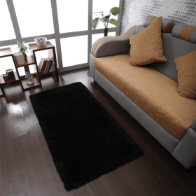 Rugsotic Carpets Hand Tufted Shag Polyester Area Rug Solid (Color: Black, size: 6'x9')