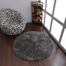Rugsotic Carpets Hand Tufted Shag Polyester Round Area Rug Solid (Color: Black Silver, size: 8'x8')