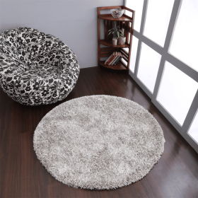 Rugsotic Carpets Hand Tufted Shag Polyester Round Area Rug Solid (Color: Silver, size: 8'x8')