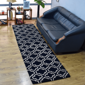 Rugsotic Carpets Hand Tufted Wool Runner Area Rug Geometric (Color: Black White, size: 2'6"x8')