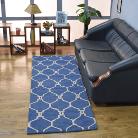 Rugsotic Carpets Hand Tufted Wool Runner Area Rug Geometric (Color: Blue Beige, size: 2'6"x8')
