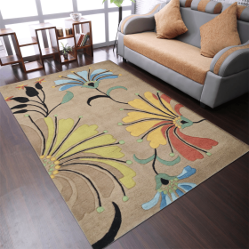 Rugsotic Carpets Hand Tufted Wool Area Rug Floral (Color: Camel, size: 4'x6')