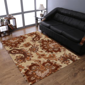 Rugsotic Carpets Hand Tufted Wool Area Rug Floral (Color: Beige1, size: 5'x8')