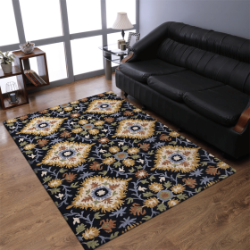 Rugsotic Carpets Hand Tufted Wool Area Rug Floral (Color: Black1, size: 5'x8')