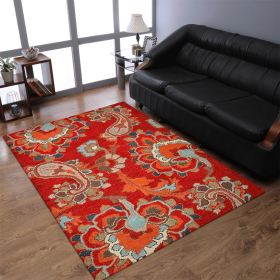 Rugsotic Carpets Hand Tufted Wool Area Rug Floral (Color: Dark Red, size: 5'x8')