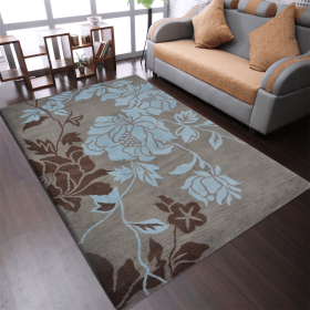 Rugsotic Carpets Hand Tufted Wool Area Rug Floral (Color: Gray Blue, size: 5'x8')
