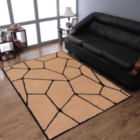 Rugsotic Carpets Hand Tufted Wool Area Rug Geometirc (Color: Beige Black1, size: 5'x8')
