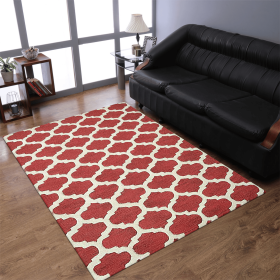 Rugsotic Carpets Hand Tufted Wool Area Rug Geometirc (Color: Red White, size: 5'x8')