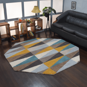 Rugsotic Carpets Hand Tufted Wool Octagon Area Rug Geometric (Color: Multicolor, size: 6'x6')