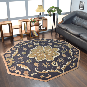 Rugsotic Carpets Hand Tufted Wool Octagon Area Rug Oriental (Color: Charcoal3, size: 6'x6')