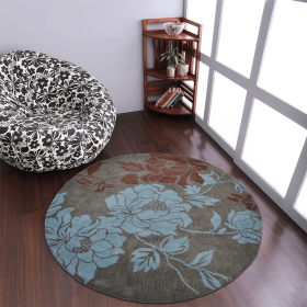 Rugsotic Carpets Hand Tufted Wool Round Area Rug Floral (Color: Gray Blue, size: 6'x6')