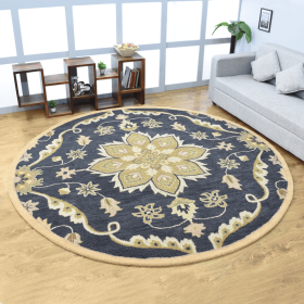 Rugsotic Carpets Hand Tufted Wool Round Area Rug Oriental (Color: Charcoal3, size: 6'x6')