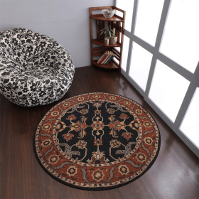 Rugsotic Carpets Hand Tufted Wool Round Area Rug Oriental (Color: Charcoal Rust, size: 6'x6')